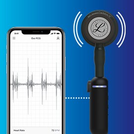 3M Littmann CORE digitális fonendoszkóp, csatlakoztatva a telefon Eko szoftveréhez.