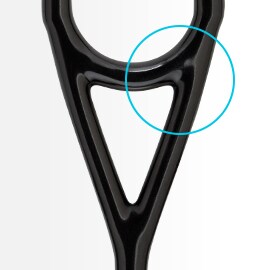 3M Littmann fonendoszkóp csöveinek Y-formája közeli képen, fekete csövekkel.